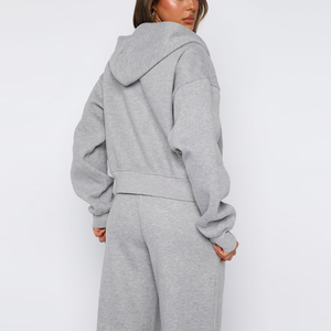 Ensemble de survêtement ample et épais personnalisé avec fermeture éclair, haut à capuche et pantalon à cordon de serrage, tenue streetwear décontractée - Product Image 4