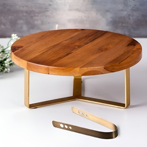 Handmade Acacia Wood Eco-Friendly Heat Resistant <b>Cake</b> <b>Stand</b> with Tong Elegant Display <b>Stand</b> Customizable for Weddings Events - Product Image 1
