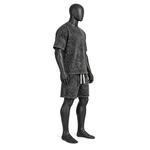 Ensemble T-shirt et short délavé pour homme, tenue décontractée d'été deux pièces, streetwear personnalisé, vêtements en coton, vente en gros, usine de vêtements - Product Image 3