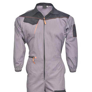 Men's Gray Polyester <b>Work</b> Coverall with <b>Black</b> Trim and Orange Zipper Abrasion Resistant for Outdoor Use - Product Image 5