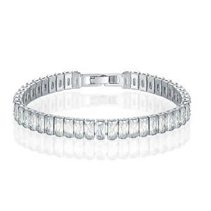 Pulsera de tenis VVS Moissanite con corte esmeralda, plata de ley 925, chapada en rodio, estilo Iced Out, baguette, Hip Hop, unisex - Product Image 4