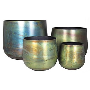 Ensemble de 3 pots de fleurs ronds en métal doré martelé, pour l'intérieur et l'extérieur, pots de fleurs décoratifs de luxe pour la décoration de la maison. - Product Image 2