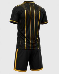 Ensemble de football pour hommes, couleur foncée, géométrique, manches courtes, col en V, polyester respirant, uniforme sportif toutes saisons, personnalisable - Product Image 3