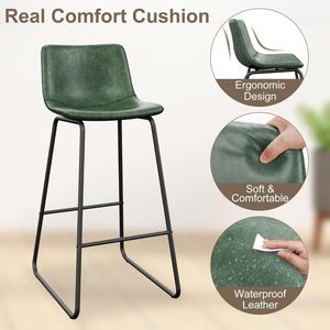 Set of 2 Modern 25" Bar <b>Stools</b> <b>with</b> <b>Back</b>, Brown Faux Leather & Metal Legs, Counter Chairs for Kitchen Island - Product Image 3