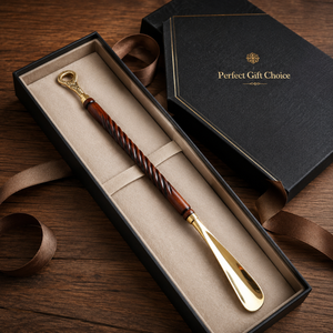 Cuchara para zapatos de latón de primera calidad con mango de madera tallado a mano, asistente para calzarse de mango largo, elegante accesorio de vestimenta para hombres y mujeres - Product Image 4