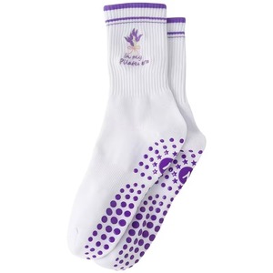 Calcetines antideslizantes para mujer, con puntos morados y bordados, hasta el tobillo, mezcla de algodón, agarre antideslizante para uso diario en Yoga - Product Image 1