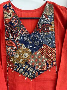 Beautiful Red Cotton Women's Ethnic Suit Set Stylish Designer <b>Kurti</b> and Salwar Summer Party Wear Quick Dry Modern - Product Image 3