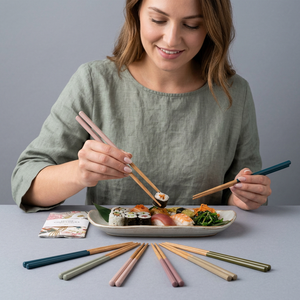 Baguettes en bambou au design zen asiatique minimaliste, finition mate, réutilisables, écologiques, ensemble multicolore pour usage quotidien, cadeaux promotionnels - Product Image 1