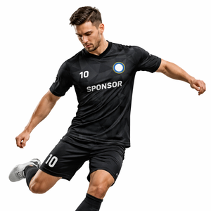 Uniforme de Fútbol, Ropa Deportiva, Camiseta Negra con Pantalones Cortos de Malla Transpirable de Secado Rápido, Unisex, con Logotipo Personalizado - Product Image 1