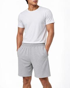 Shorts Bermuda en coton gris uni pour homme avec taille élastique et poches, style décontracté, style gym, 100% coton, confortable et léger - Product Image 1