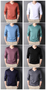 Camiseta Nueva 100% Algodón con Cuello en V, de Alta Calidad, Lisa, Informal, Tejida, para Hombre, de Manga Corta, Color Sólido, Transpirable, Precio al por Mayor - Product Image 6