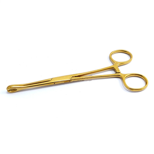 Foerster <b>Sponge</b> Holding Forceps Straight Gold Plated Surgical Instrument Ring <b>Handle</b> CE OEM - Product Image 1