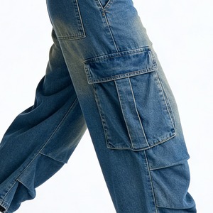 Jean en denim uni à taille mi-haute, coupe ample, jambe large, délavé, léger et confortable en coton, idéal pour l'hiver - Product Image 4