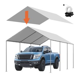 Resistente resistente 10X20 ft impermeabile Carport sostituzione tettoia per Garage tenda superiore telone Grey telaio Bugger palla non - Product Image 1