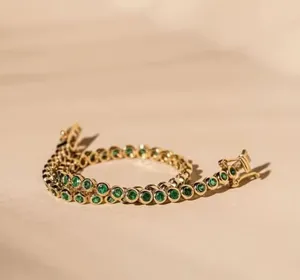 Bracelet tennis rond en moissanite verte, serti clos, en argent sterling 925 plaqué or, bijoux classiques pour femmes, 10 g - Product Image 6