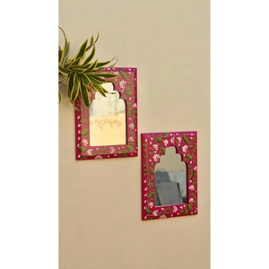 Handmade <b>Set</b> 2 Wooden Wall <b>Mirror</b> Indian Traditional Ethnic Style Hand Painted Wall Decorative Hanging Ethnic Style Wall Hanging - Product Image 2