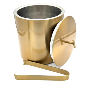 Seau à glace isotherme à double paroi plaqué or de qualité supérieure avec couvercle et pince pour fêtes, articles de bar et cocktails à prix réduit - Product Image 1