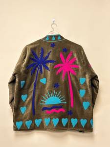 Blouson Bomber en Velours Brodé Fait Main pour Femme, Motif Palmier et Soleil Floral, Écologique, Style Bohème, Vêtement d'Extérieur Hiver Automne - Product Image 2