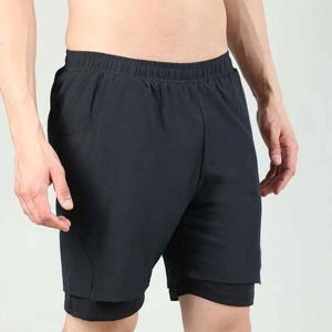 Custom Logo <b>Men</b> Gym <b>Shorts</b> with <b>Compression</b> Liner Solid Quick Dry Style Zipper Pockets for Fitness Outdoor Activities - Product Image 1