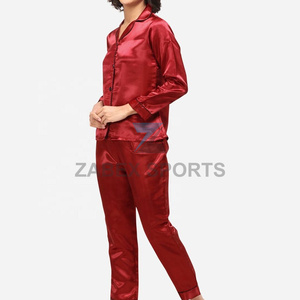 Pyjama en satin polyester/coton pour femmes, logo personnalisé, doux, respirant, fermeture à cordon, vêtements de nuit confortables, ensemble de vêtements de détente - Product Image 3