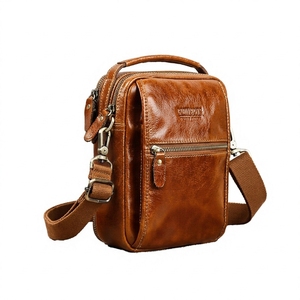 <b>Men's</b> Winter Luxury High Quality Vintage Green Genuine Leather Logo Decorated Buckle Closure Small Messenger <b>Bag</b> Crossbody <b>Bags</b> - Product Image 1