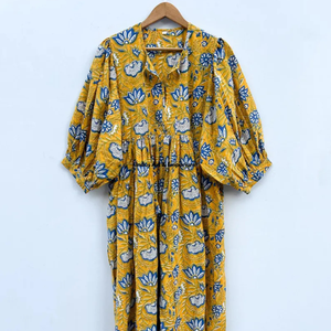Beautiful floral Cotton Block Printed dress Dress For Casual wear Hand Block Printed Dress - Product Image 2