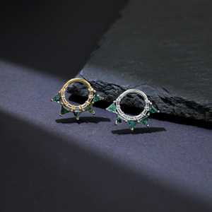 Anneau de piercing délicat pour Daith et lobe d'oreille, en argent sterling 925 plaqué or 14K, avec agate mousse et topaze blanche - Product Image 4