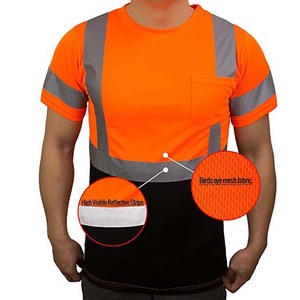 T-shirt de sécurité haute visibilité, vêtement de travail réfléchissant, chemise de chantier bicolore avec poche, respirante, orange et noir - Product Image 5