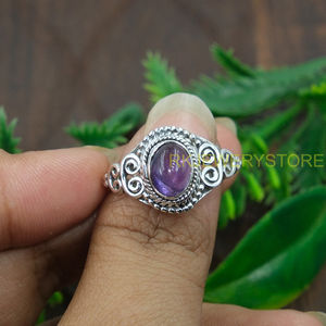 Anillo Hecho a Mano de Plata de Ley 925 con Gema de Amatista Natural, Estilo Boho Vintage, Piedra Púrpura Ovalada, Joyería para Mujer, Anillo de Moda, Venta al por Mayor - Product Image 3
