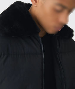 New Arrival 2026 Men's Black Puffer Jacket Stand Collar Fur Lined Zipper Closure Casual Winter <b>Coat</b> Thick Polyester Filling <b>Heat</b> - Product Image 6
