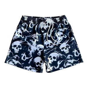 Shorts pour hommes avec logo personnalisé et imprimé tête de mort, respirants, en polyester, imprimé numérique, shorts de sport tendance, vêtements de sport d'été, vente en gros, faible MOQ - Product Image 1
