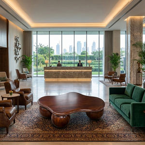 Elegante Mesa de Centro Moderna de Madera Maciza de Suar con Cuatro Patas Esféricas, Artesanía Superior, Acabado Liso, Ideal para Espacios de Vivienda en Villas y Resorts - Product Image 6