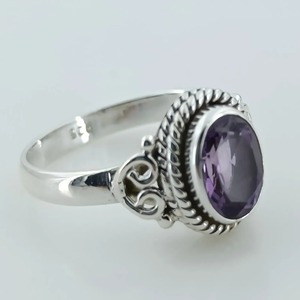 Amethyst <b>Ring</b> Handmade Sterling Silver Bezel Setting Natural Purple Oval Gemstone <b>Boho</b> Jewelry February Birthstone - Product Image 1