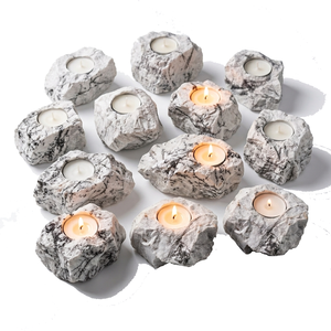 Support de bougie en pierre naturelle sculptée à la main en howlite, agate et pierres précieuses, pour la lithothérapie, vente en gros - Product Image 6