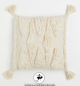 INDIAN TEXTILES H/L Tufted Boho <b>Throw</b> <b>Pillow</b> Square Cream Color Geometric Pattern Decorative Cushion Cover 45x45cm - Product Image 1