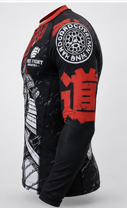 Free Fight Industry Men's Short Sleeve Rash Guard <b>Compression</b> <b>Shirt</b> Quick Dry <b>Black</b> Red Sublimation Print Front Logo - Product Image 1