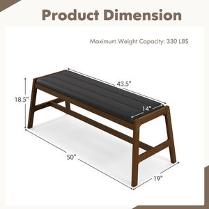Panca da Pranzo in Legno Massello da 50 Pollici con Seduta Imbottita in Ecopelle per Sala da Pranzo - Product Image 4