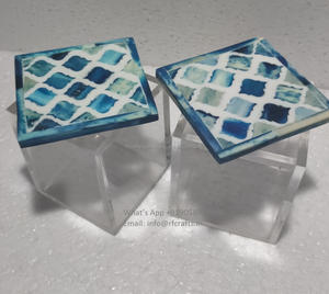 Venta al por mayor moderno transparente cuadrado acrílico postre contenedor con hueso incrustado tapa azul para el hogar para bodas - Product Image 3