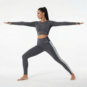 Women Long Sleeve Crop Top and High Waist <b>Leggings</b> Set Custom Yoga Fitness <b>Activewear</b> - Product Image 5