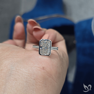 <b>Statement</b> engagement <b>ring</b> 3.00ct radiant cut lab grown diamond bold bezel set luxury wedding <b>ring</b> in 10k white gold - Product Image 5