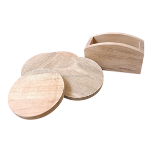 Juego de 4 Posavasos de Madera de Mango Natural Hechos a Mano con Soporte - Posavasos Redondos de Madera para Tazas de Té y Café para Decoración del Hogar y la Oficina - Product Image 4