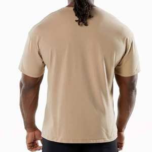 Camiseta de Cuello Redondo Beige para Hombre, 100% Mezcla de Algodón, Secado Rápido, Manga Corta, Informal, Básica - Product Image 5