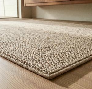 Tapis en laine fait main, beige naturel, tissage plat texturé, tapis moderne pour salon, tapis de sol durable pour la décoration de la maison - Product Image 6