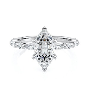 Anillo de Compromiso con Diamante Cultivado en Laboratorio de Corte Marquesa de 5.40CT, Oro Blanco con Piedras Laterales, Joyería Fina para Novia, Venta al Por Mayor - Product Image 1