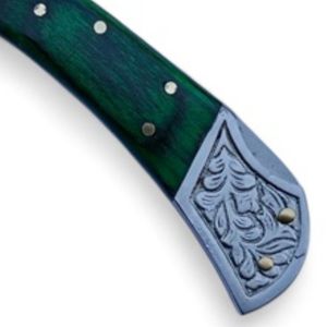 Couteaux pliants haut de gamme, lame en acier Damas faite à la main avec poignée ergonomique et pommelle décorative, pour la chasse en extérieur - Product Image 5