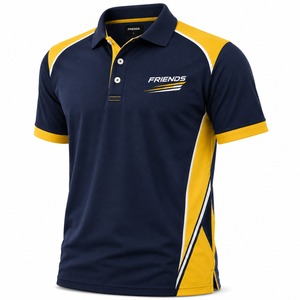 Polo de Manga Corta para Hombre, Color Azul Marino y Amarillo, Diseño Deportivo de Secado Rápido, Logotipo Frontal, Tejido de Punto - Product Image 1