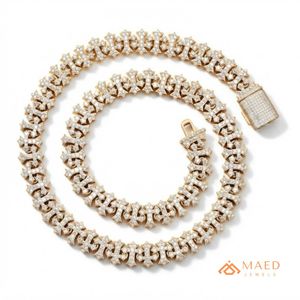 Collier Hip Hop en laiton plaqué or 18 carats avec moissanite, chaîne à maillons croisés, pour femmes et hommes, cadeau élégant, bijoux fins de la ville de New York, anniversaire - Product Image 1