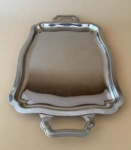 Creative Rectangular Shaped Stainless Steel Silver Serving Tray with Smooth Finish and Ornate <b>Side</b> Handles for Dining Table - Product Image 1