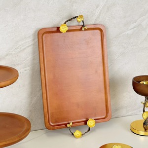 Bandeja Decorativa Rectangular de Madera Más Vendida con Asas Florales Doradas, Diseño Tradicional para Uso Doméstico - Product Image 6