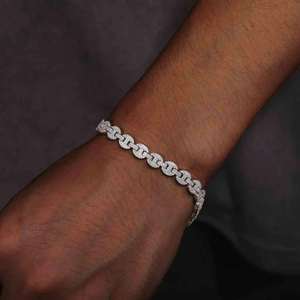 Pulsera Cubana de Oro Blanco con Diamantes Cultivados en Laboratorio, Bañada en Rodio, con Piedras de Corte Brillante Redondo, Disponible para Venta al por Mayor - Product Image 6